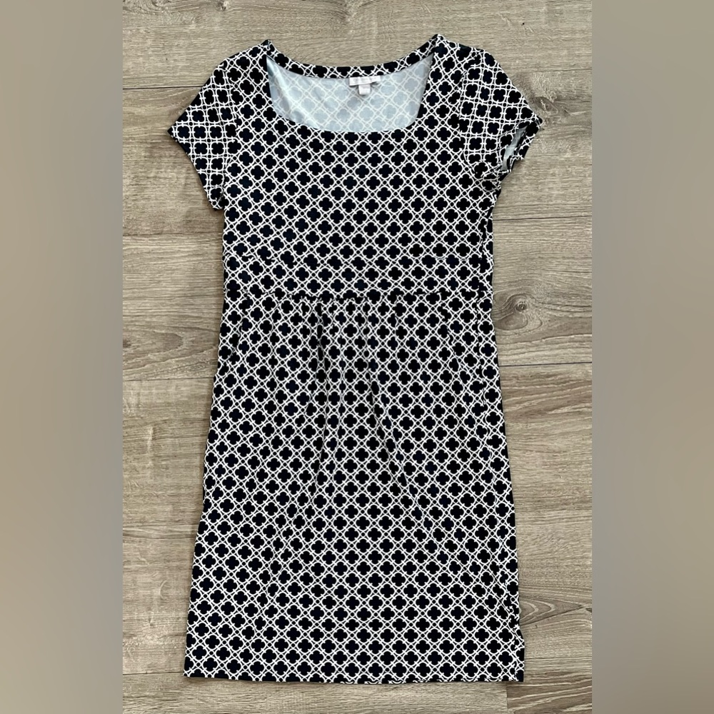 Charter Club Nantucket Dress SZ MED Classic Intrepid Print Navy/White S/S Midi